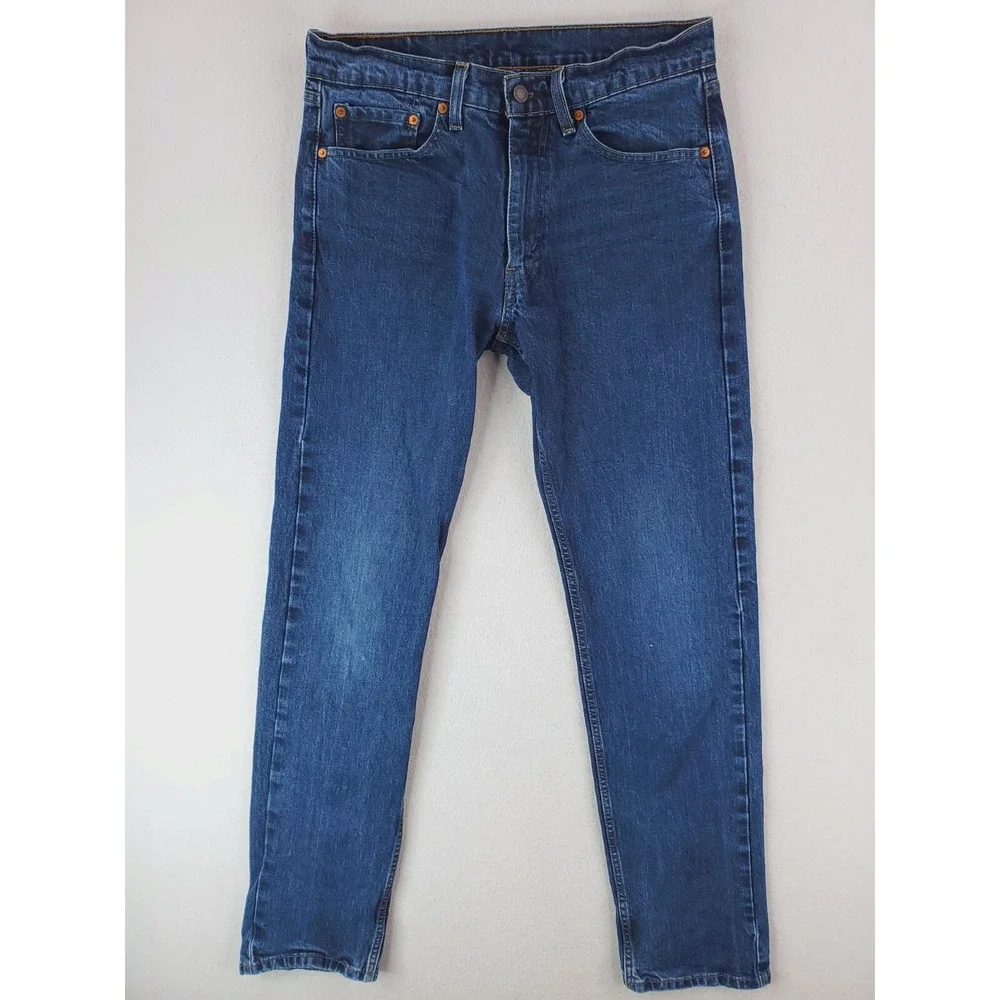 Levis 505 Jeans Mens 32x34 Blue Regular Straight Stretch Denim Pants Red Tab